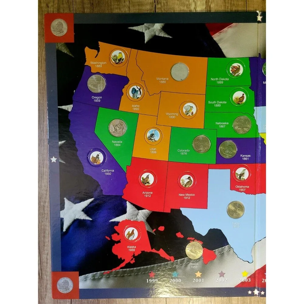 H.E. Harris & Co. State Series Quarters Collectors Map Near Complete (38 of 50)